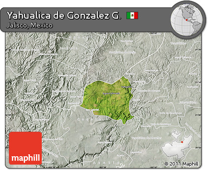 Satellite Map of Yahualica De Gonzalez G., lighten, semi-desaturated