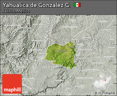 Satellite Map of Yahualica De Gonzalez G., lighten, semi-desaturated