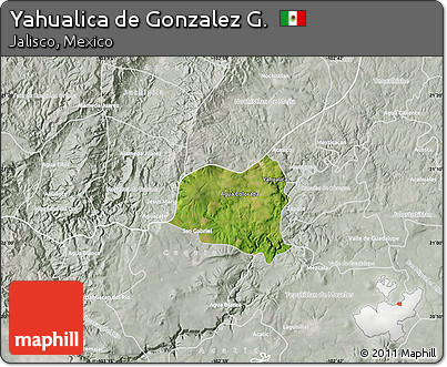 Satellite Map of Yahualica De Gonzalez G., lighten, semi-desaturated