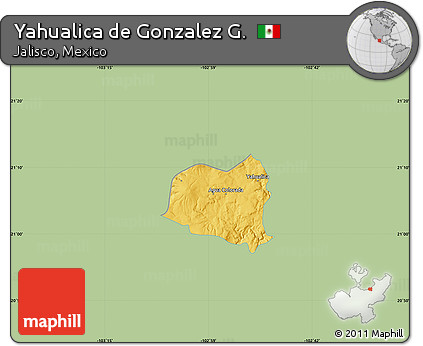 Savanna Style Map of Yahualica De Gonzalez G., single color outside