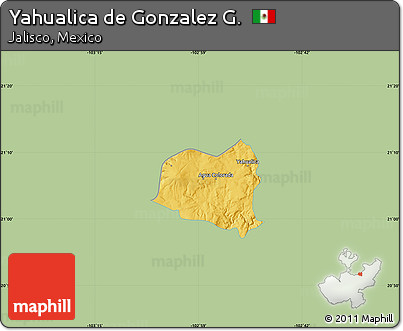Savanna Style Map of Yahualica De Gonzalez G., single color outside