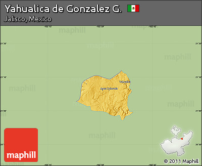 Savanna Style Map of Yahualica De Gonzalez G., single color outside