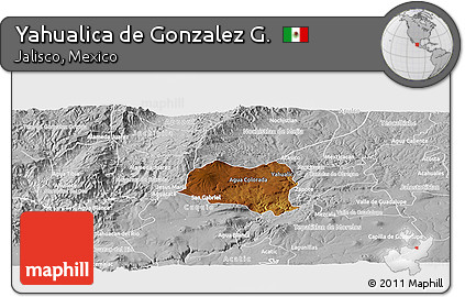 Physical Panoramic Map of Yahualica De Gonzalez G., lighten, desaturated