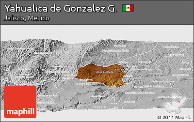 Physical Panoramic Map of Yahualica De Gonzalez G., lighten, desaturated