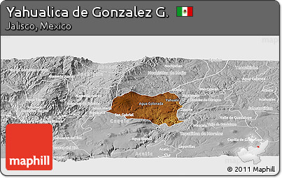 Physical Panoramic Map of Yahualica De Gonzalez G., lighten, desaturated
