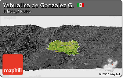 Satellite Panoramic Map of Yahualica De Gonzalez G., darken, desaturated