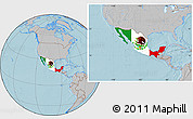 Flag Location Map of Mexico, gray outside, hill shading outside