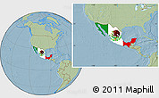 Flag Location Map of Mexico, savanna style outside, hill shading outside