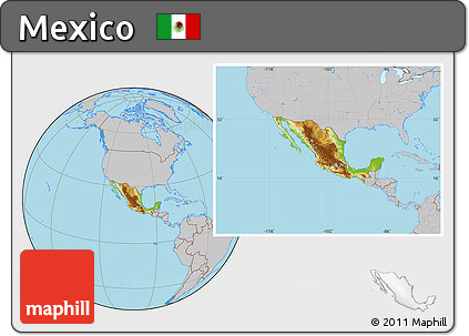 Physical Location Map of Mexico, gray outside