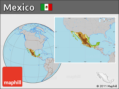 Physical Location Map of Mexico, gray outside