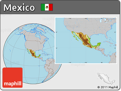 Physical Location Map of Mexico, gray outside