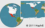 Satellite Location Map of Mexico, highlighted continent, within the entire continent