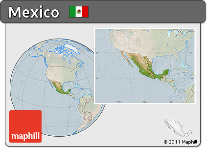 Satellite Location Map of Mexico, lighten