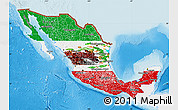 Flag Map of Mexico, single color outside, shaded relief sea, flag rotated