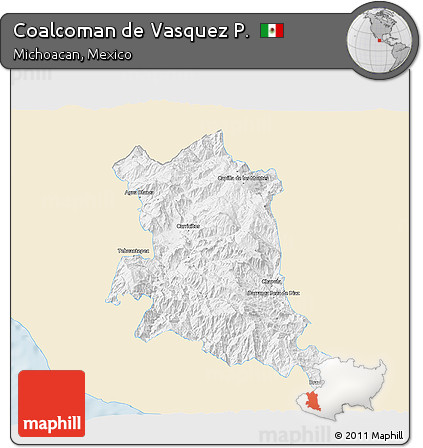 Classic Style 3D Map of Coalcoman De Vasquez P., single color outside