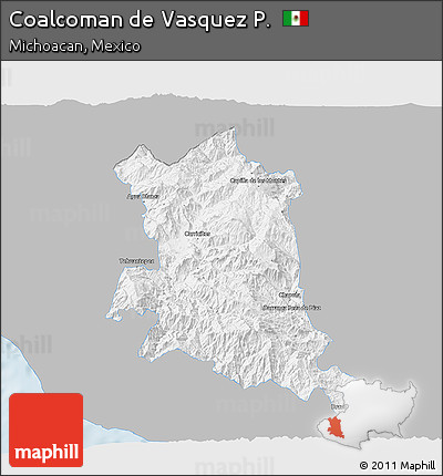 Gray 3D Map of Coalcoman De Vasquez P., single color outside