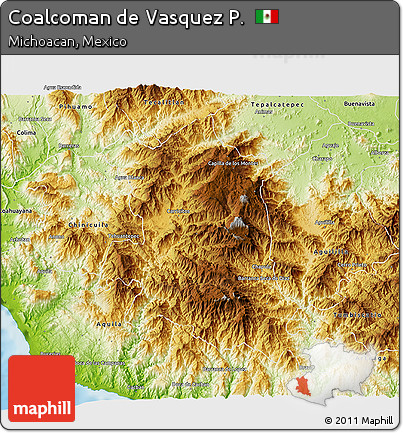 Physical 3D Map of Coalcoman De Vasquez P.