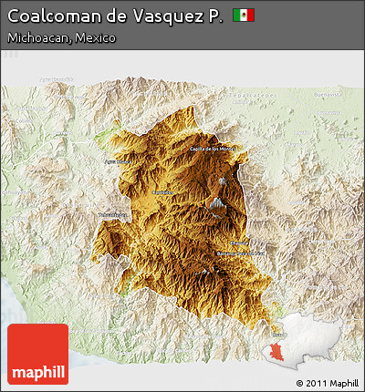 Physical 3D Map of Coalcoman De Vasquez P., lighten
