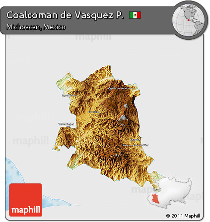 Physical 3D Map of Coalcoman De Vasquez P., single color outside