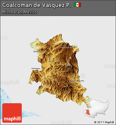 Physical 3D Map of Coalcoman De Vasquez P., single color outside