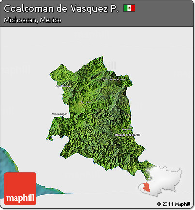 Satellite 3D Map of Coalcoman De Vasquez P., single color outside
