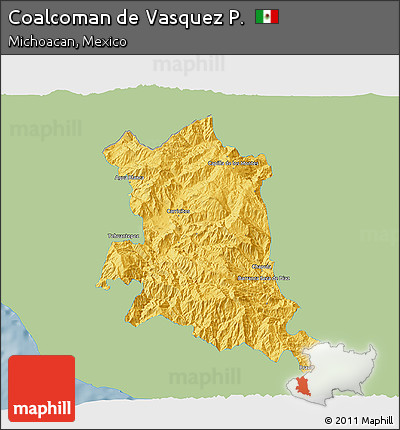 Savanna Style 3D Map of Coalcoman De Vasquez P., single color outside