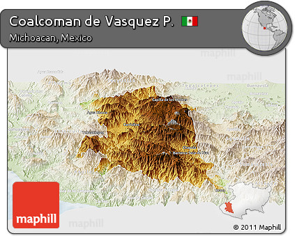 Physical Panoramic Map of Coalcoman De Vasquez P., lighten