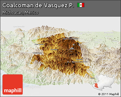Physical Panoramic Map of Coalcoman De Vasquez P., lighten