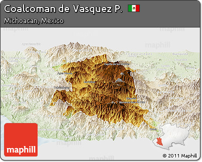 Physical Panoramic Map of Coalcoman De Vasquez P., lighten