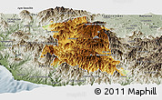 Physical Panoramic Map of Coalcoman de Vasquez P., semi-desaturated
