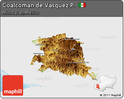 Physical Panoramic Map of Coalcoman De Vasquez P., single color outside