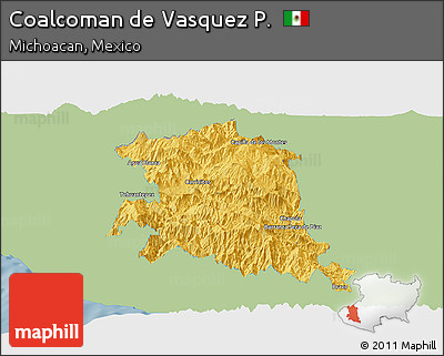 Savanna Style Panoramic Map of Coalcoman De Vasquez P., single color outside