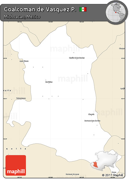 Classic Style Simple Map of Coalcoman De Vasquez P.