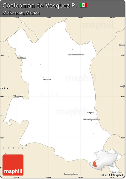 Classic Style Simple Map of Coalcoman De Vasquez P.