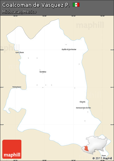 Classic Style Simple Map of Coalcoman De Vasquez P., single color outside