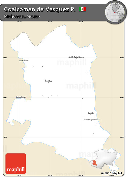 Classic Style Simple Map of Coalcoman De Vasquez P., single color outside