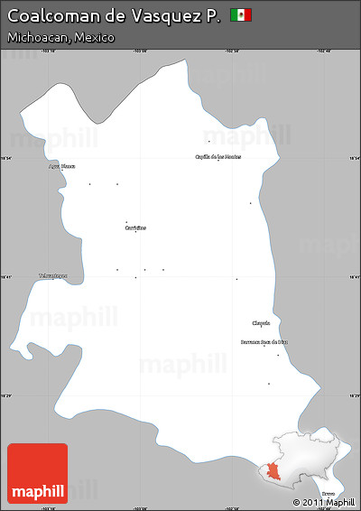 Gray Simple Map of Coalcoman De Vasquez P., single color outside