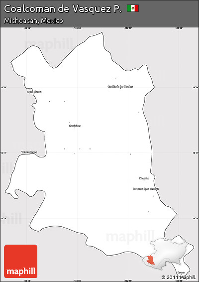 Silver Style Simple Map of Coalcoman De Vasquez P., cropped outside