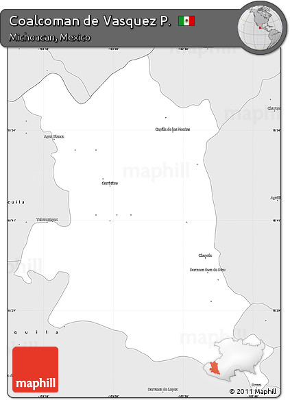 Silver Style Simple Map of Coalcoman De Vasquez P.