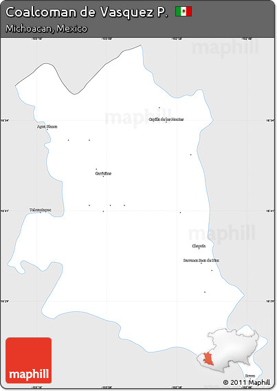 Silver Style Simple Map of Coalcoman De Vasquez P., single color outside