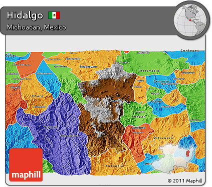 Physical 3D Map of Hidalgo, political outside
