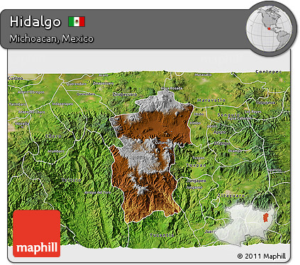 Physical 3D Map of Hidalgo, satellite outside