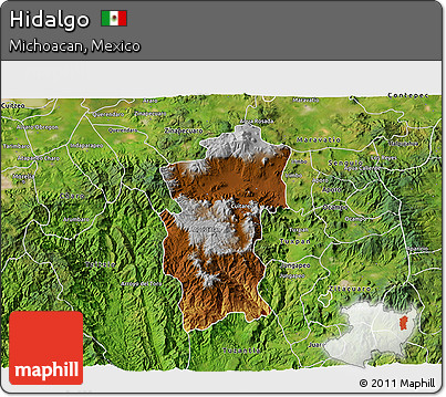 Physical 3D Map of Hidalgo, satellite outside