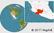 Satellite Location Map of Michoacan, highlighted country