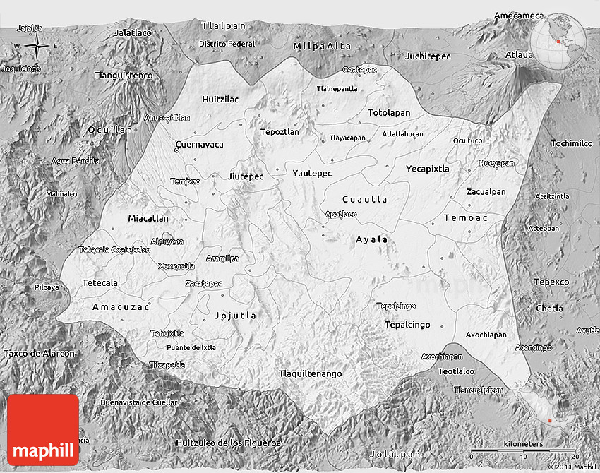 Gray 3D Map of Morelos