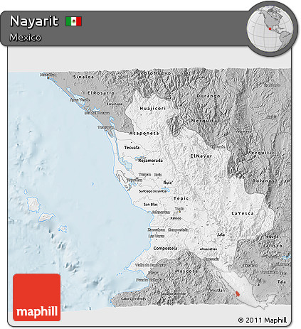 Gray 3D Map of Nayarit