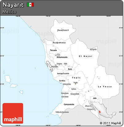 Silver Style Simple Map of Nayarit, single color outside