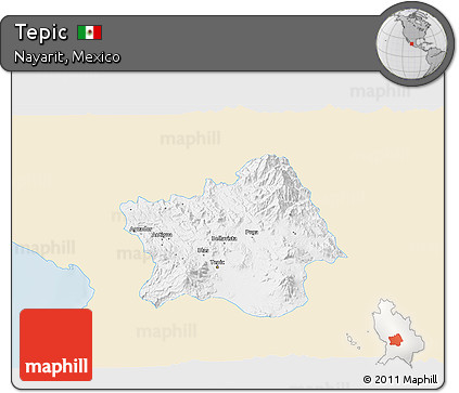 Classic Style 3D Map of Tepic, single color outside