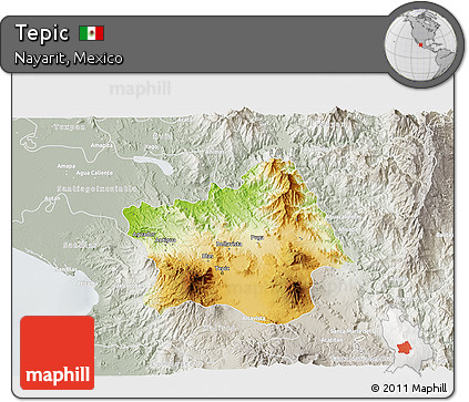 Physical 3D Map of Tepic, lighten, semi-desaturated