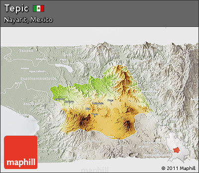 Physical 3D Map of Tepic, lighten, semi-desaturated